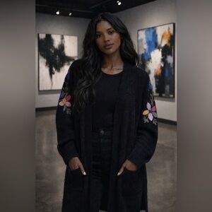 Dreamers Floral Embellished Open Front Cardigan, size S/M.